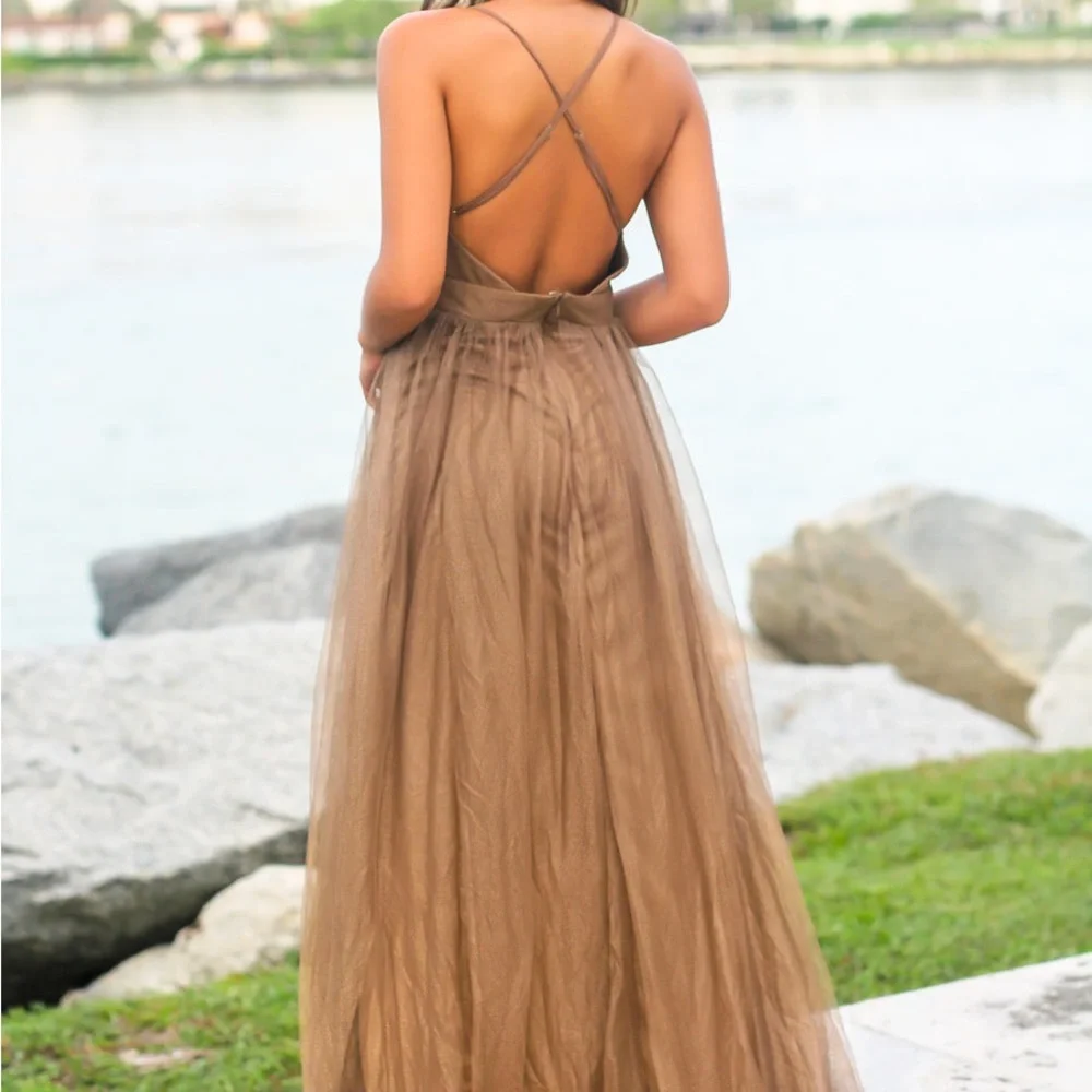 Windsor Bronze‎ Tulle prom criss cross back Dress Gorgeous Fairy Whimsical XS